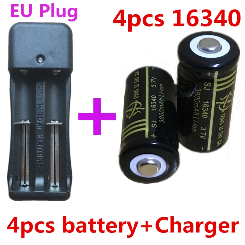 4 шт 16340 Батарея 3800 mAh Li Ion Перезаряжаемые 3 7 V лазерная ручка батареи + ЕС Plug 18650