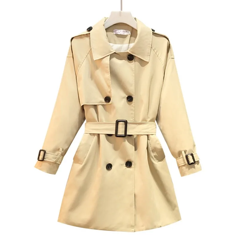 

L-4XL Plus Size Fashion Mid-long Trench Coat for Women 2019 New Double-breasted Women's Coat Khaki Slim Belt Women's Windbreaker