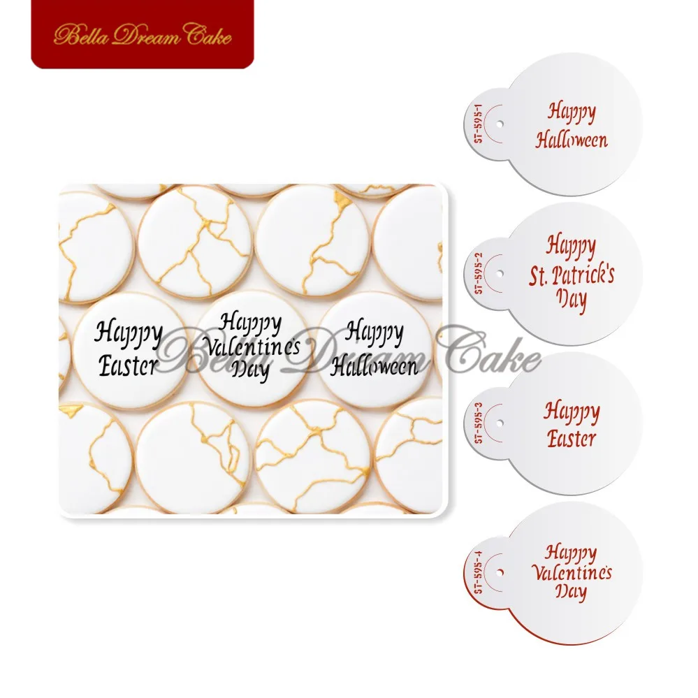 

4pcs/set Festival Celebration Easter Halloween Cupcake And Cookies Stencil Cake Decorating Mold Plastic Mould Bakware Tool