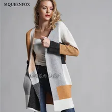 Зимний Кардиган, Свитер, Модный женский Кардиган с длинным рукавом в стиле пэчворк, женский свитер, Осенний вязаный хлопковый свитер, верхняя одежда