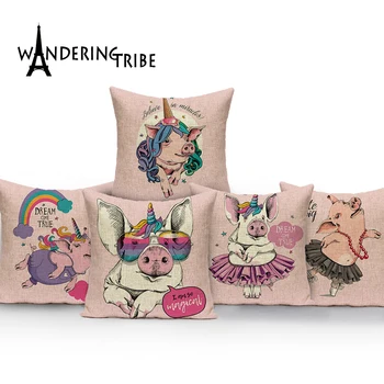 

Pig Unicorn Printing Cushion Cover Cute Cartoon Pillow Cover Seat Home Decorative Sofa Car Cushion Cover Pillowcase 45cmx45cm