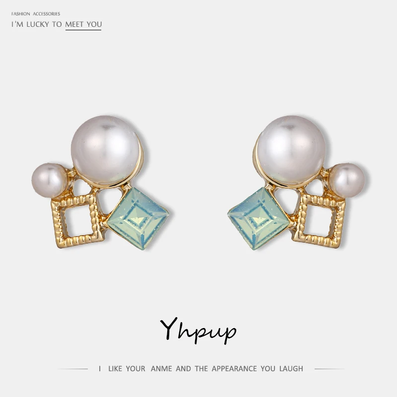 Yhpup модные изысканные крошечные геометрические серьги-гвоздики с искусственным жемчугом Brincos Oorbellen S925 серебро для женщин вечерние ювелирные изделия подарок
