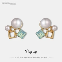 Yhpup модные изысканные крошечные геометрические серьги-гвоздики с искусственным жемчугом Brincos Oorbellen S925 серебро для женщин вечерние ювелирные изделия подарок