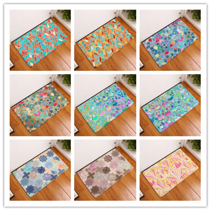 

2018 New Anti-Slip Carpets Fashion ideas Color Geometry Print Mats Bathroom Floor Kitchen Rugs 40x60or50x80cm