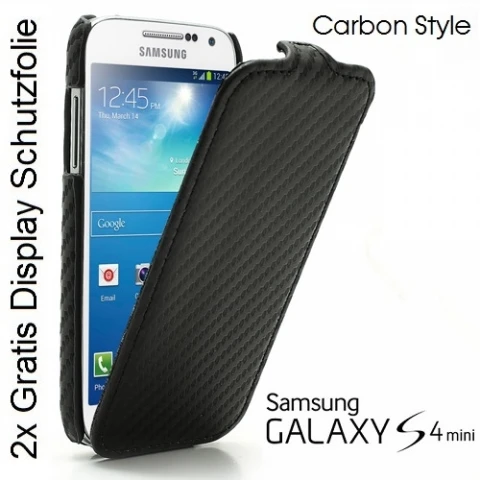 Black Carbon Flip Leather Case Cover for Samsung Galaxy S4 Mini i9195 i9190 |