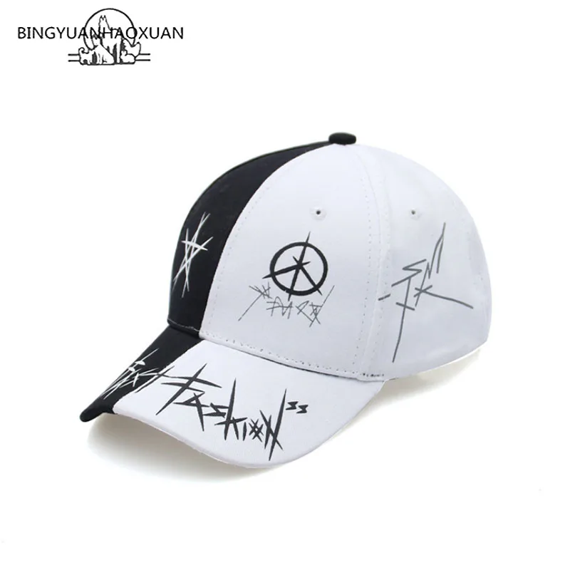 BINGYUANHAOXUAN مخصص الكتابة على الجدران Snapback البيسبول قبعات الأسود والأبيض خليط الرجال النساء قبعة بتصميم هيب هوب الأزياء عارضة قبعة