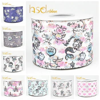 

HSDRibbon unicorn Mermaid style 38MM 50MM 75MM Heat transfer printed on Grosgrain Ribbon