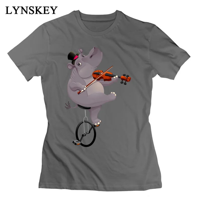 LYNSKEY 100% Cotton Tops Shirt Funny hippo on an unicycle for Women Slim Fit T-Shirt Funny Cute Crewneck Short Sleeve Clothing Shirt white