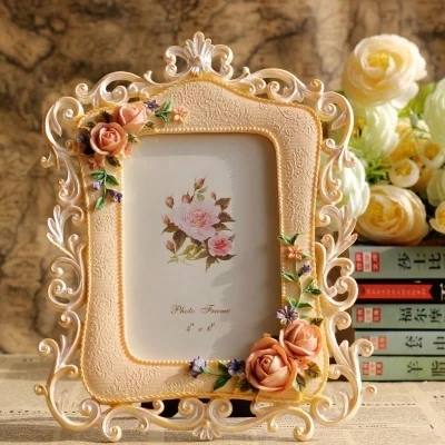 

AIBEI-European Style Resin 6in Photo Frame Creative Light Pink Rose Handmade Picture Frame Wedding Home Decor Gifts Crafts