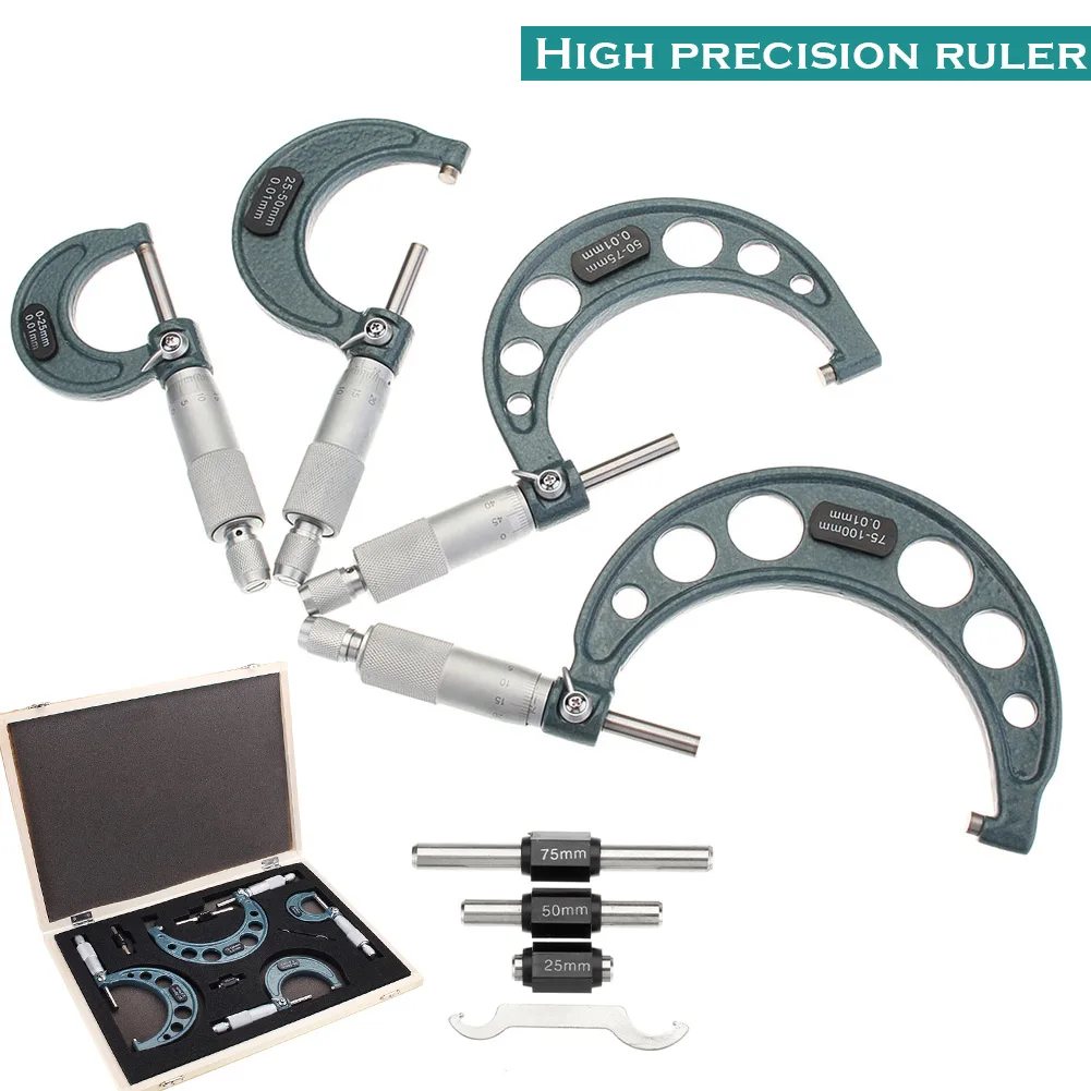 

0-4" 0-100mm/0.01mm Premium Outside Micrometer Set Machinist Tool Precision Carbide Tips QJS Shop