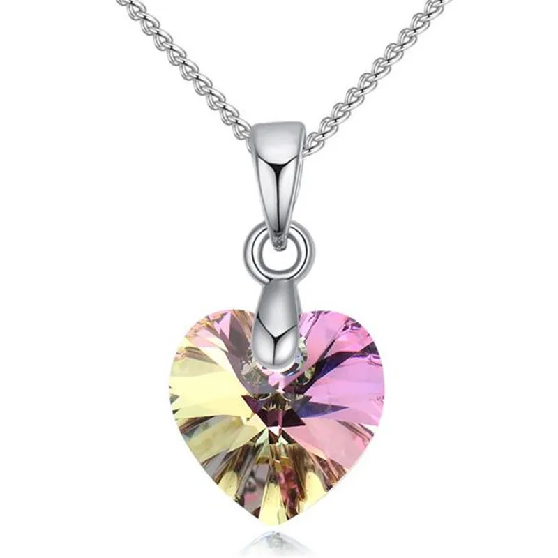 SHDEDE подвески в виде сердца, ожерелья с кристаллами от Swarovski, серебряная цепочка, колье для женщин, новинка, женский подарок+ 25774 - Окраска металла: Purple Light