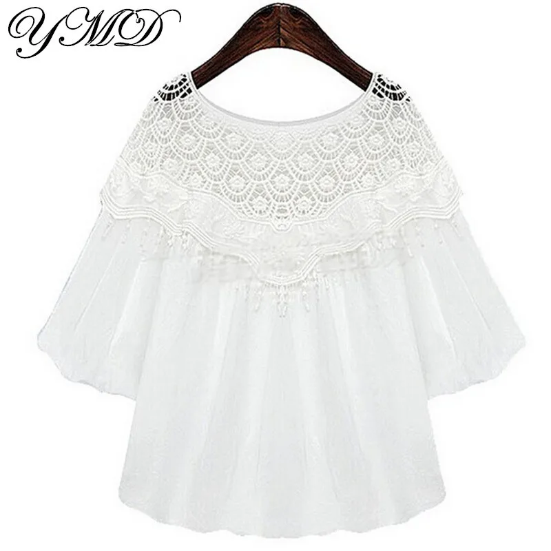summer new flower lace embroidered chiffon white t shirt