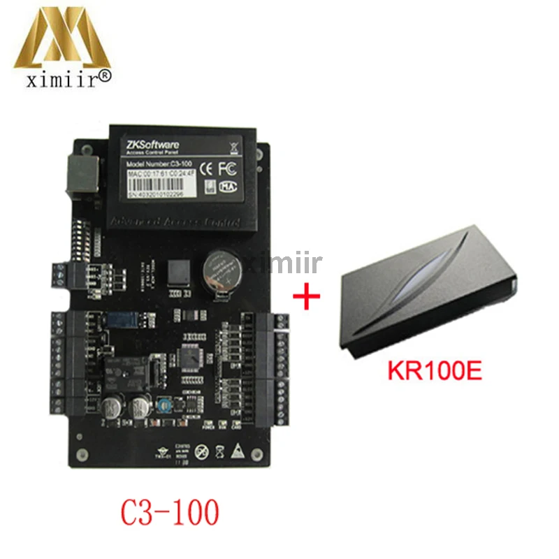 

Free software one door two ways card access control board C3-100 with wiegand26 KR100E 125KHZ RFID card reader.
