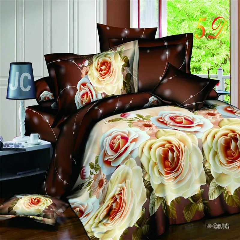 

European Style Luxury Romance 3 D Vivid Flower Pattern Duvet Cover Bed Sheet Pillow Case Bedding Set Number Queen Size 4PCS