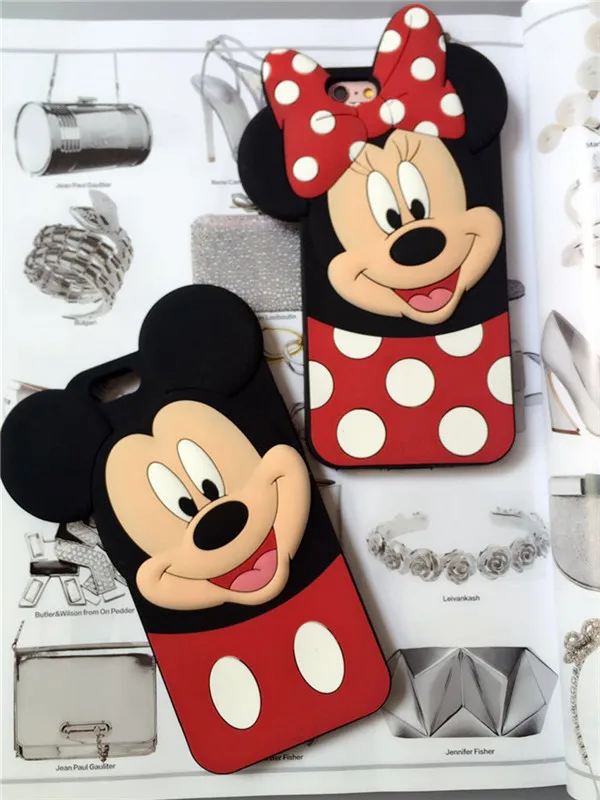 

Cute 3D Cartoon Black Minnie Mouse Mickey Mouse Silicone Soft Case Cover Cases For iPhone 4 4s 5 5s SE 6 6s 7 8 Plus X XR XS Max