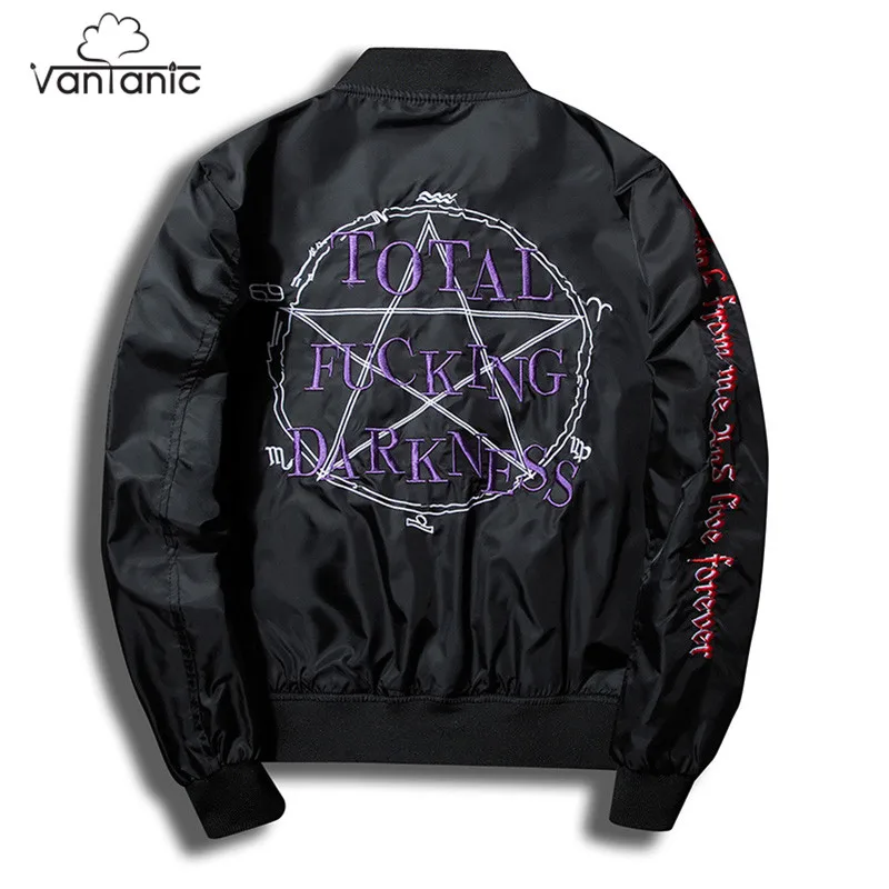 

Vantanic Fashion Letters Embroidery Bomber Jacket Men Coat Pilot Outerwear Jacket Stand Collar Plus Size Casual Hip Hop JTC52