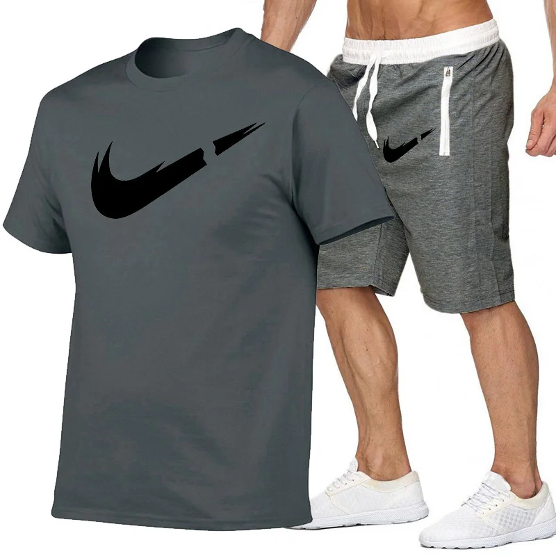 

Hot Sale Men Fashion Two Pieces Sets T Shirts+Shorts Suit Men Summer Tops Tees Causal Brand Tshirt High Quality men clothing