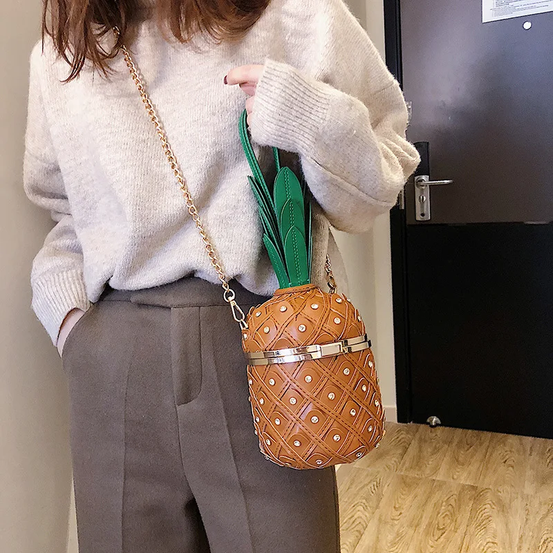 جديد تصميم عالية الجودة الأناناس سلسلة حقيبة الكورية أزياء النساء برشام حقيبة كتف المرأة Pesonality Crossbody حقيبة