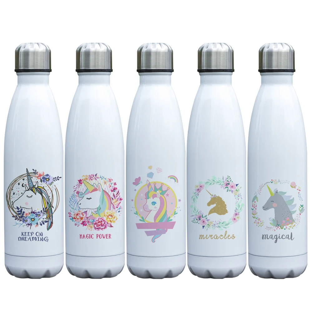 

Magical Unicorn Thermos Bottle Insulated Stainless Double Wall Vacuum Bottle with Design Print Artwork Unicorn Themed Gift