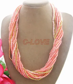

15 strands Pink Coral Necklace free shipment