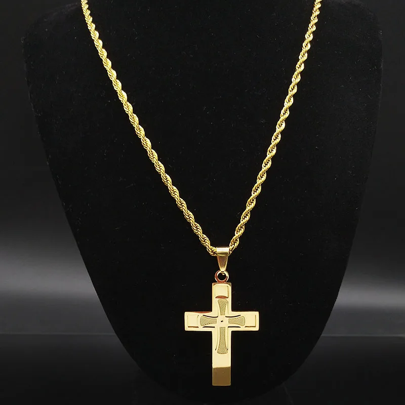 Модное большое длинное ожерелье из нержавеющей стали для мужчин золотого цвета с крестом цепочка с Иисусом ожерелье ювелирные изделия kolye erkek N18941