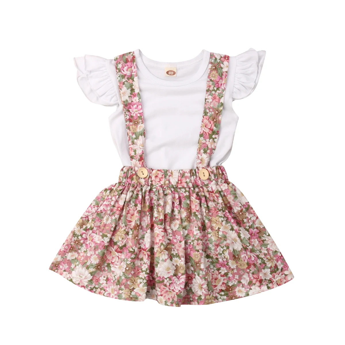 

Newborn Infant Baby Girls Summer Ruffle Sleeveless Tops Solid T shirt Floral Overalls Skirts Outfits Clothes Set 1-5Y 2019