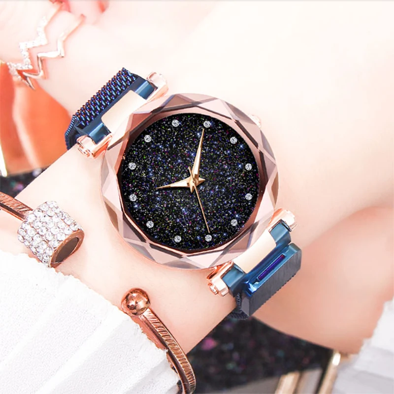 Montre Femme современная мода звезда алмаз кварцевые часы Ms. Mesh браслет из нержавеющей стали высокое качество Магнитная Повседневная Женская