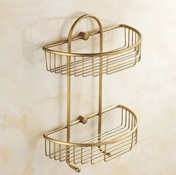 

Wall Mounted Antique finish NEW Solid Brass Bathroom Shower shampoo Shelf Basket Holder Fashion Double Layer 1155F