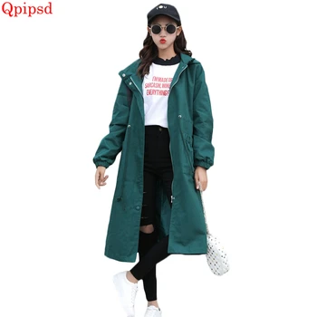 

Autumn Long Trench Coat Women Spring New Hooded Windbreakers Female Plus Size Trench Coats Womens Casual Loose Overcoat Outwear