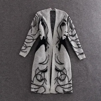 

New Autumn Spring 2019 Women Sweater Cardigans Casual Warm Long Design Female Knitted Sweater Coat Printed Cardigan Sweater Lady