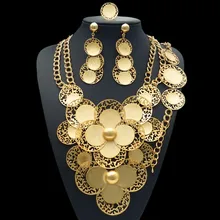 Free shipping 2016 Alibaba Wholesale Fashion 24k Dubai Gold African Pure Gold Color Flowers Jewelry Set