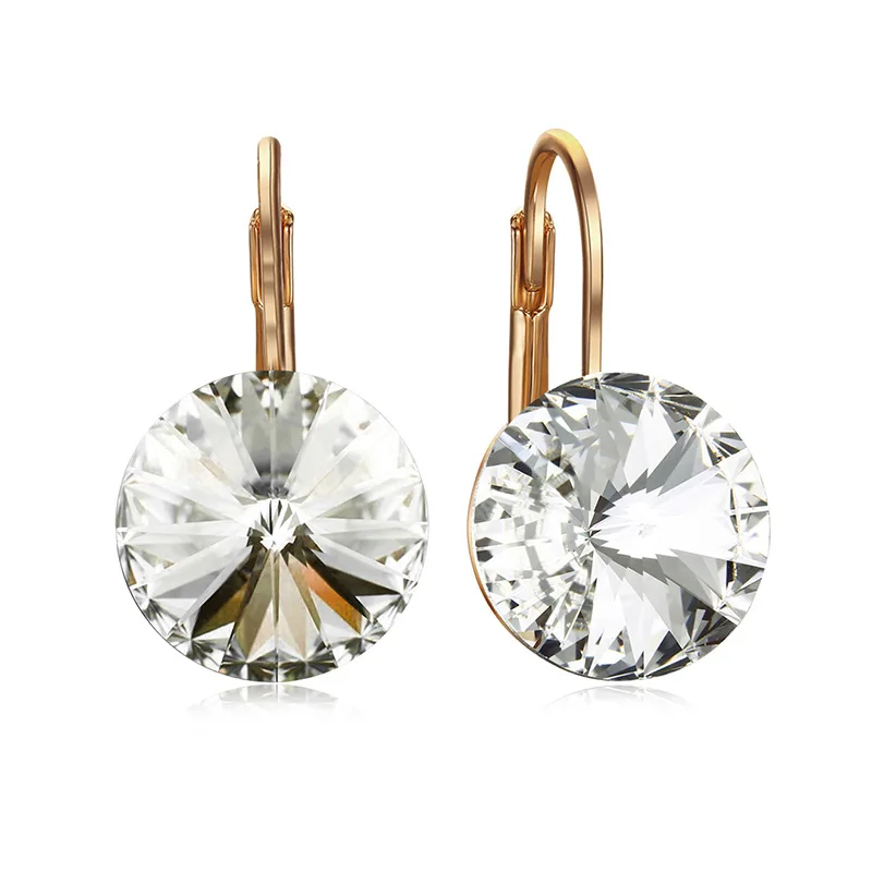 

Ociki Round Crystal Earrings Jewelry Wholesale Rose Gold Color Wedding Earrings Dangle for Women Blue Purple Drop Shipping
