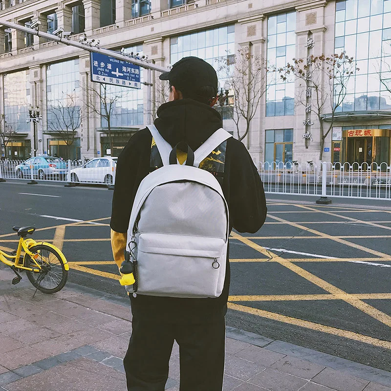 Menghuo Brand Canvas Men Women Backpack Rabbit Pendant College High Middle School Bags for Teenager Boy Girls Backpacks Mochila (12)