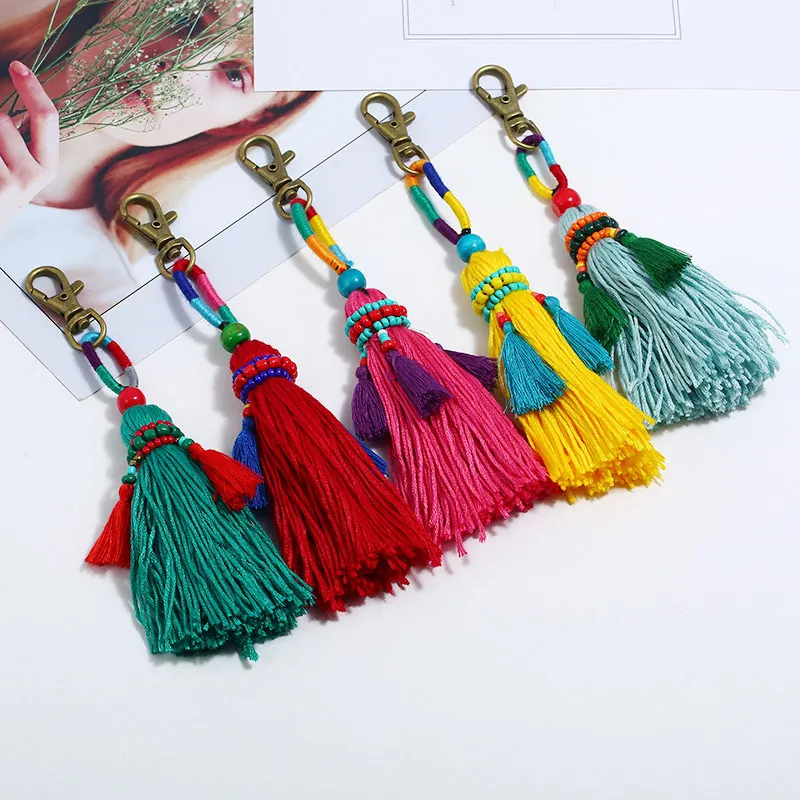 Bohemian Colorful Tassel Keychain for Women Bag Charms Keychain Car Key