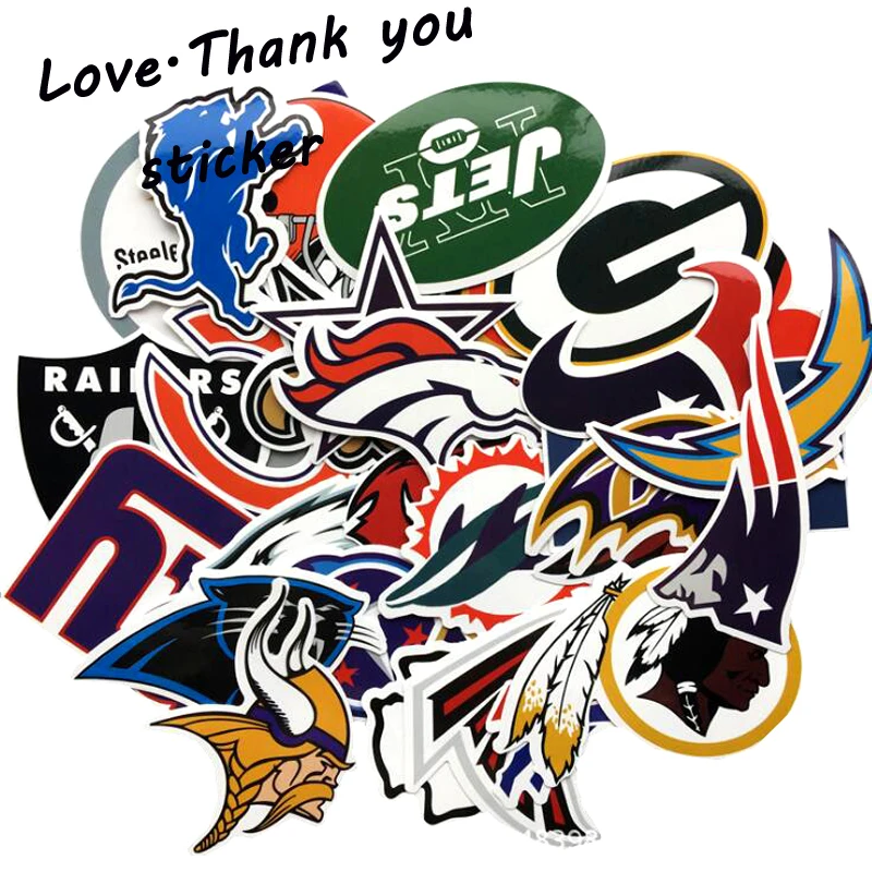 

32pcs NFL American Football Stickers Skateboard Decal Laptop Trolley Case Backpack Table PVC Car DIY Cool Waterproof Toy Sticker