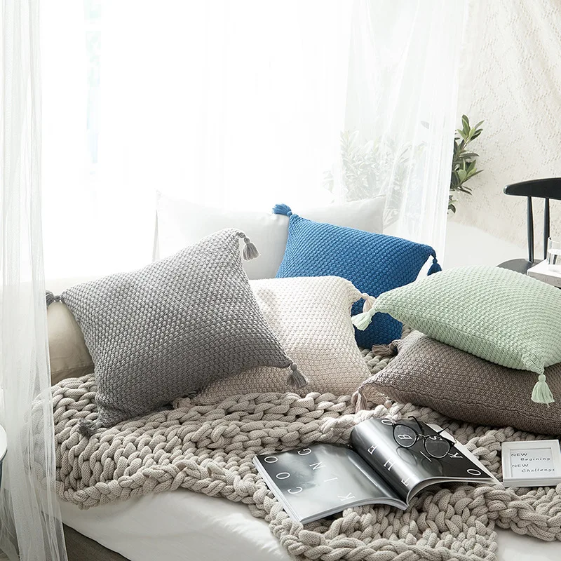 

Decorative knitted tassel cushion cover/Decorative knitting throw pillow cover/ cushion cover
