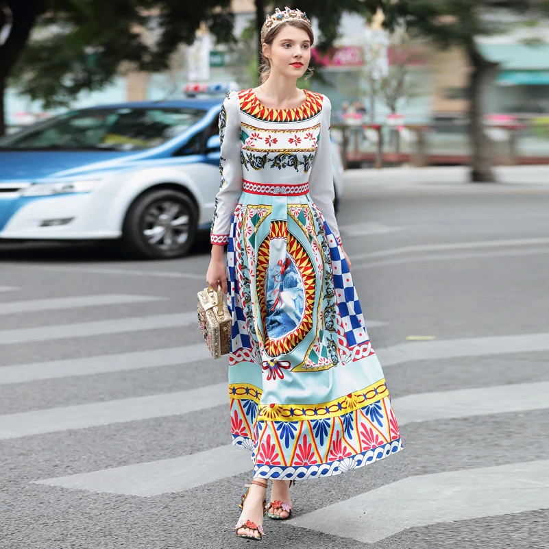 High quality new designer fashion runway Maxi dress Women long sleeve