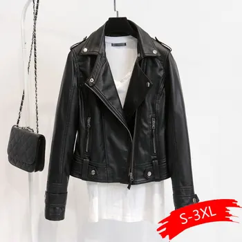 

2020 Brand New Soft PU Faux Leather Jackets Women Loose Biker Motorcyle Jacket Black Lady Spring Autumn Outerwear