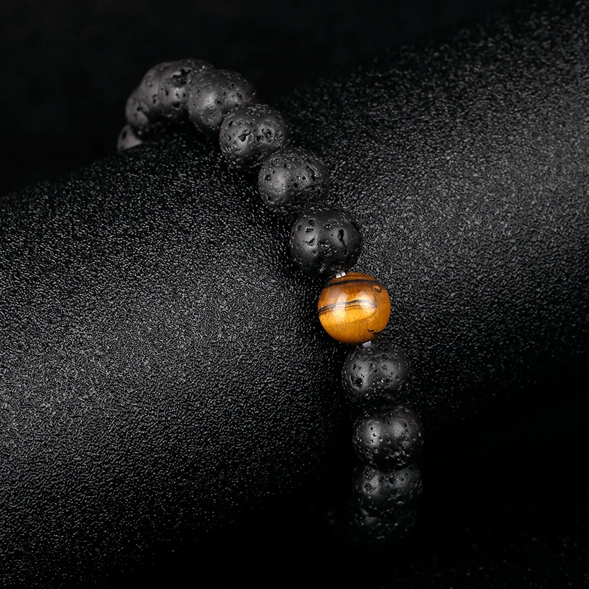 Браслет из вулканического камня, натуральный камень, бусины с тигровым глазом, эластичный браслет, очаровательные браслеты для женщин, ювелирные изделия