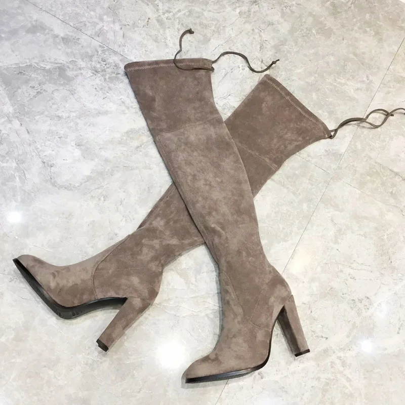 Femme Bout Mode Véritable Nouvelle Bottes De Cuir gris Talon Femmes Pointu Le Sexy En Noir Haut Sur 41 Taille Extensible ardoisé Genou Suède Chaussures marron Longues Tissu 34 Px7twPqdr