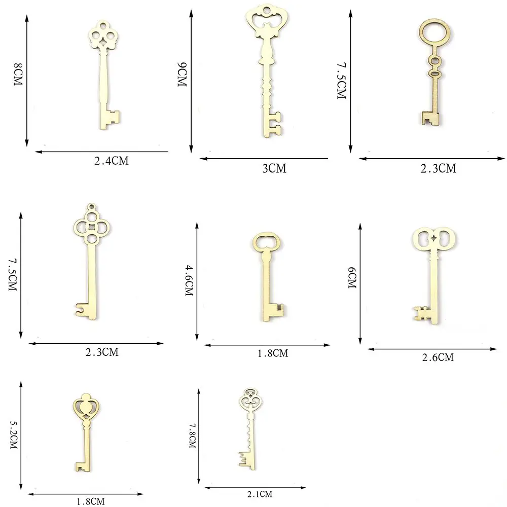 8Pcs/set New Handmade Key Ornament Embellishment Scrapbooking Card Wooden Craft DIY Decoration Wall Decoration Nice Gift