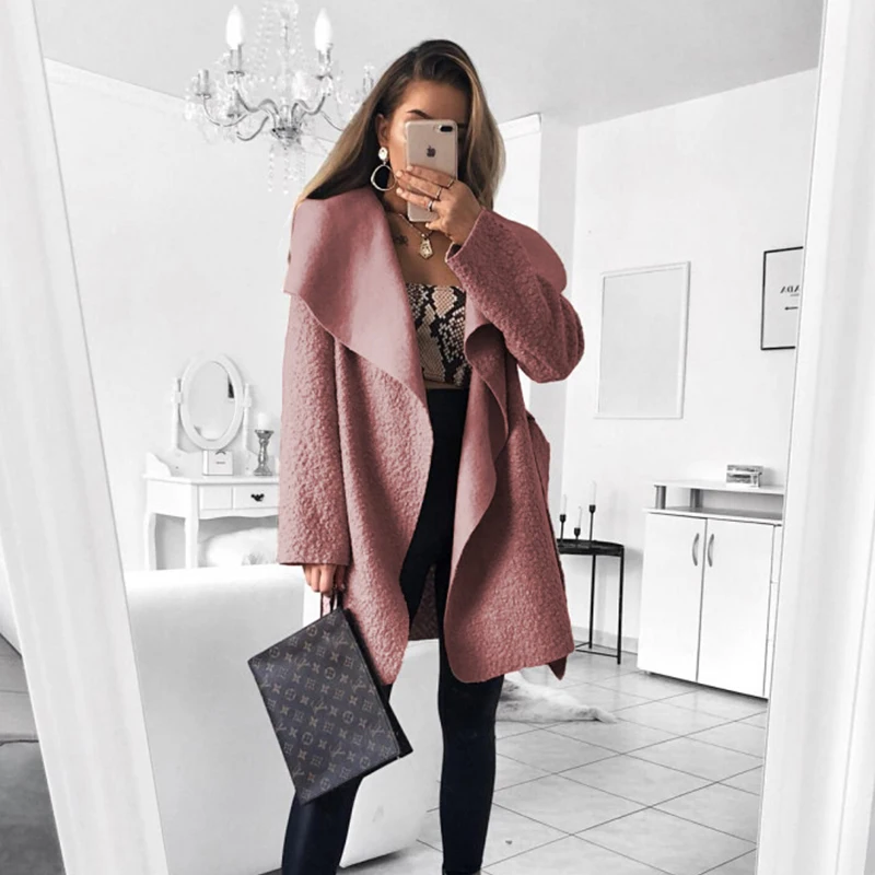 Peacoat Long Coat Women Cashmere Solid Tun Down Sash Ladies Coats Winter Jacket Casual Wool Blend Coat casaco feminino 2018