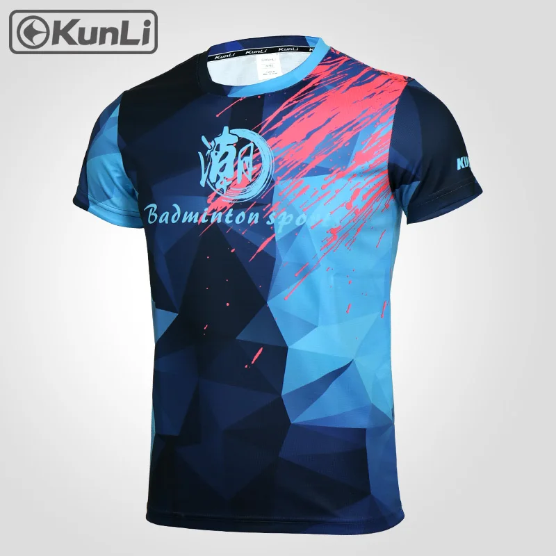 Kunli теннисная рубашка с короткими рукавами Мужская спортивная одежда для бадминтона одежда для бега футболка баскетбольная волейбольная рубашка - Цвет: 5062 black blue