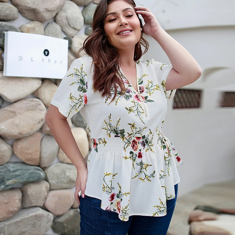 

Fashion Floral Print Blouse Zippers Tunic Women Blouse Plus Size Beach Top Shirt Bohemian Summer Chiffon Large Size Blusa Femme