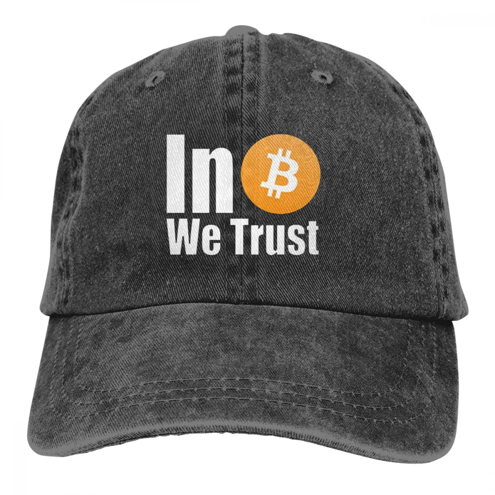 В Биткойн мы доверяем Casquette черные унисекс Мужские Женские джинсовые бейсболка с ремешком кепки регулируемые Гольф папа шляпа