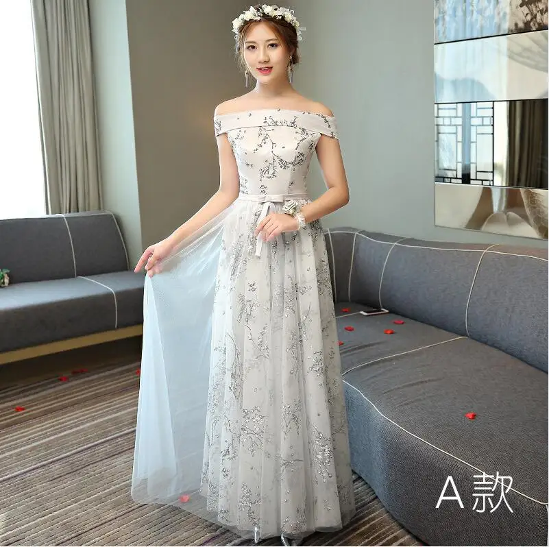 Длинные свадебные платья с вышивкой, Серебряные длинные дешевые вечерние платья, 5 стилей, платья для подружки невесты ZB081 - Цвет: A