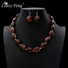 Crazy Feng, винтажные африканские Ювелирные наборы для женщин, овальный камень, бисерные ожерелья, висячие серьги, набор, модные ювелирные изделия NE+ EA