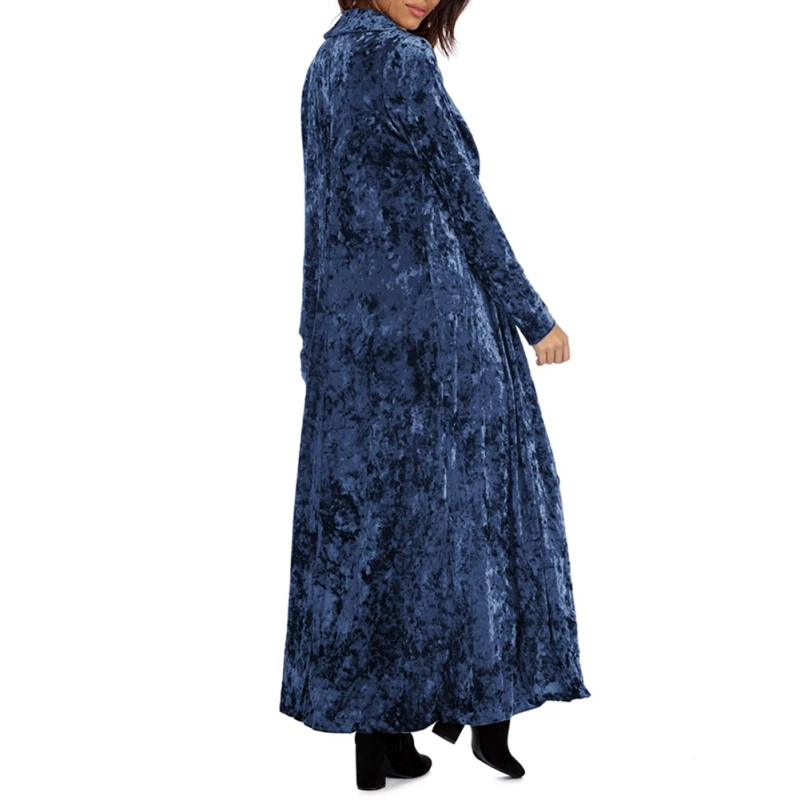 Женский удлиненный вельветовый Тренч с длинными рукавами, Длинные кардиганы, Модные приталенные уличные пальто с отложным воротником
