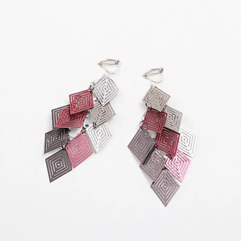 JIOFREE Long Multi-layer rhombus Leaves Clip on Earrings Without Piercing for Women Party Weddng Luxury Ear Clip - Image 2