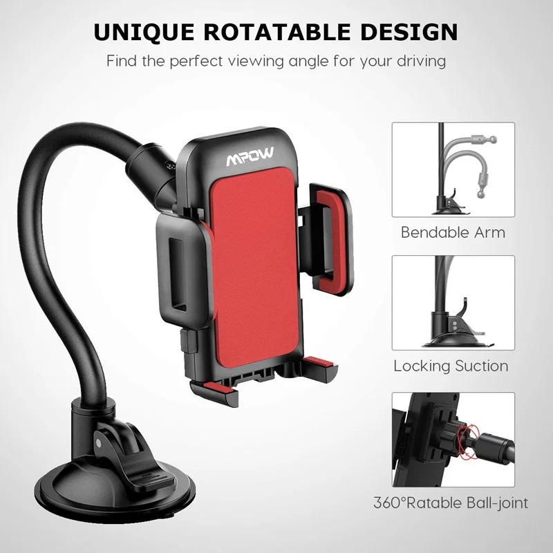 VicTsing Cell Phone Holder for Car Windshield Long Arm Car Phone Mount with One Button Design and Anti-skid Base Car Holder      (7)